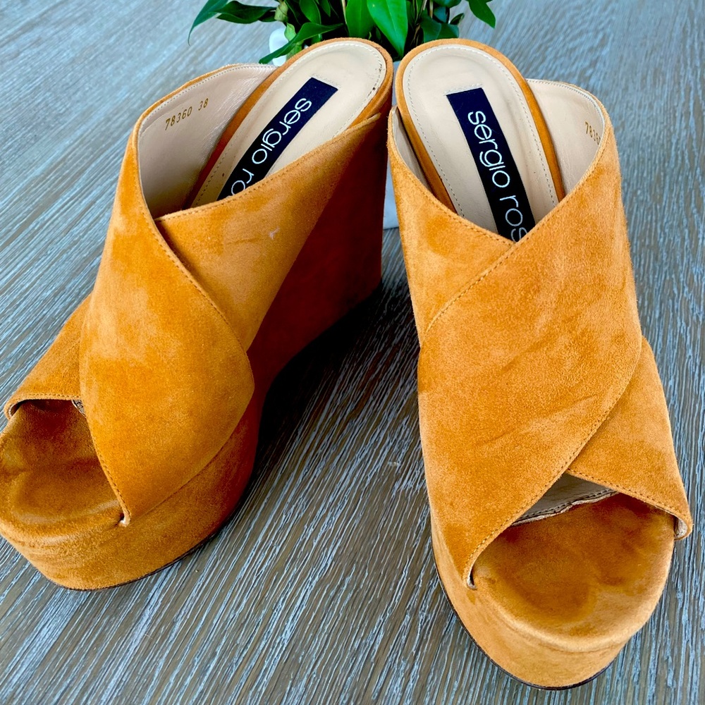 Sergio Rossi suede crossover wedge